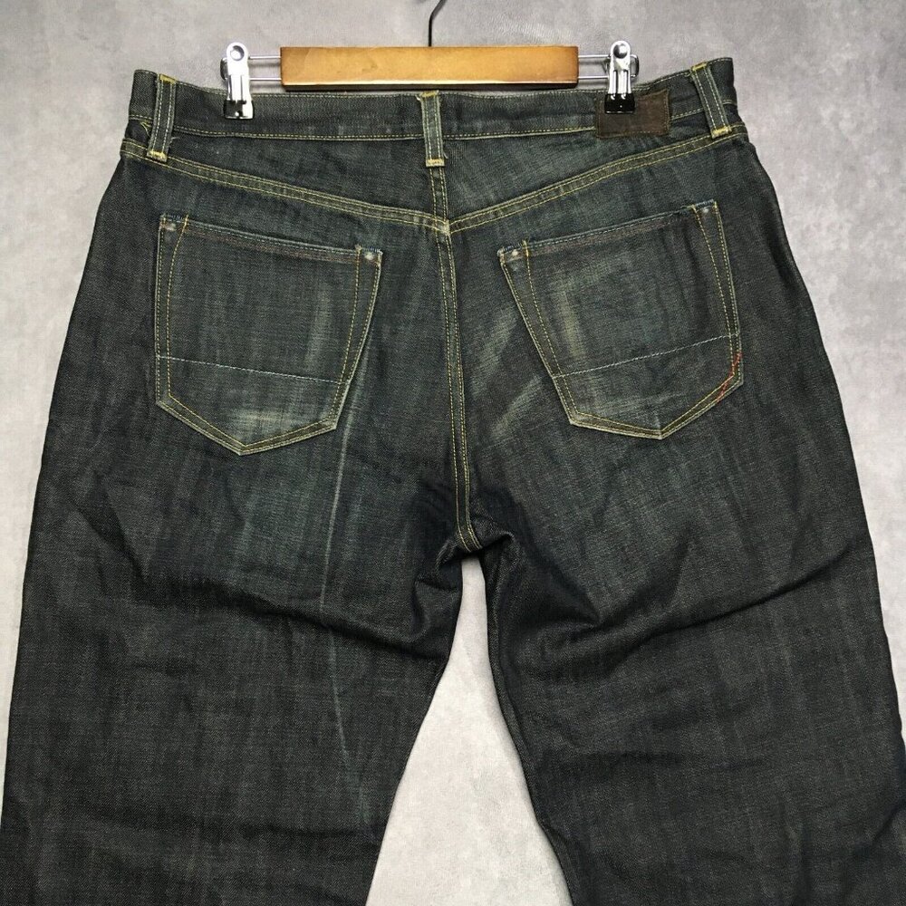 Banana Republic Men Straight Leg Blue Jeans size 36x32 Raw Look Denim Button Fly - Picture 1 of 16